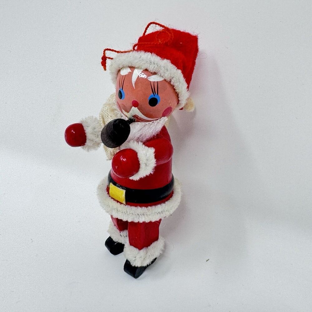 Vintage Kurt Adler Painted Christmas Ornament Santa Carrying Bag Holiday 4"